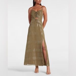 Express Metallic Ruched Front Cutout Maxi Dress